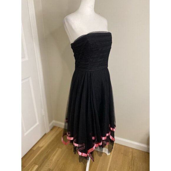 Vintage Cache Y2K 90s Black Mesh Pink Whimsigoth Fairy Asymmetrical Dress Sz 12 - Picture 3 of 10